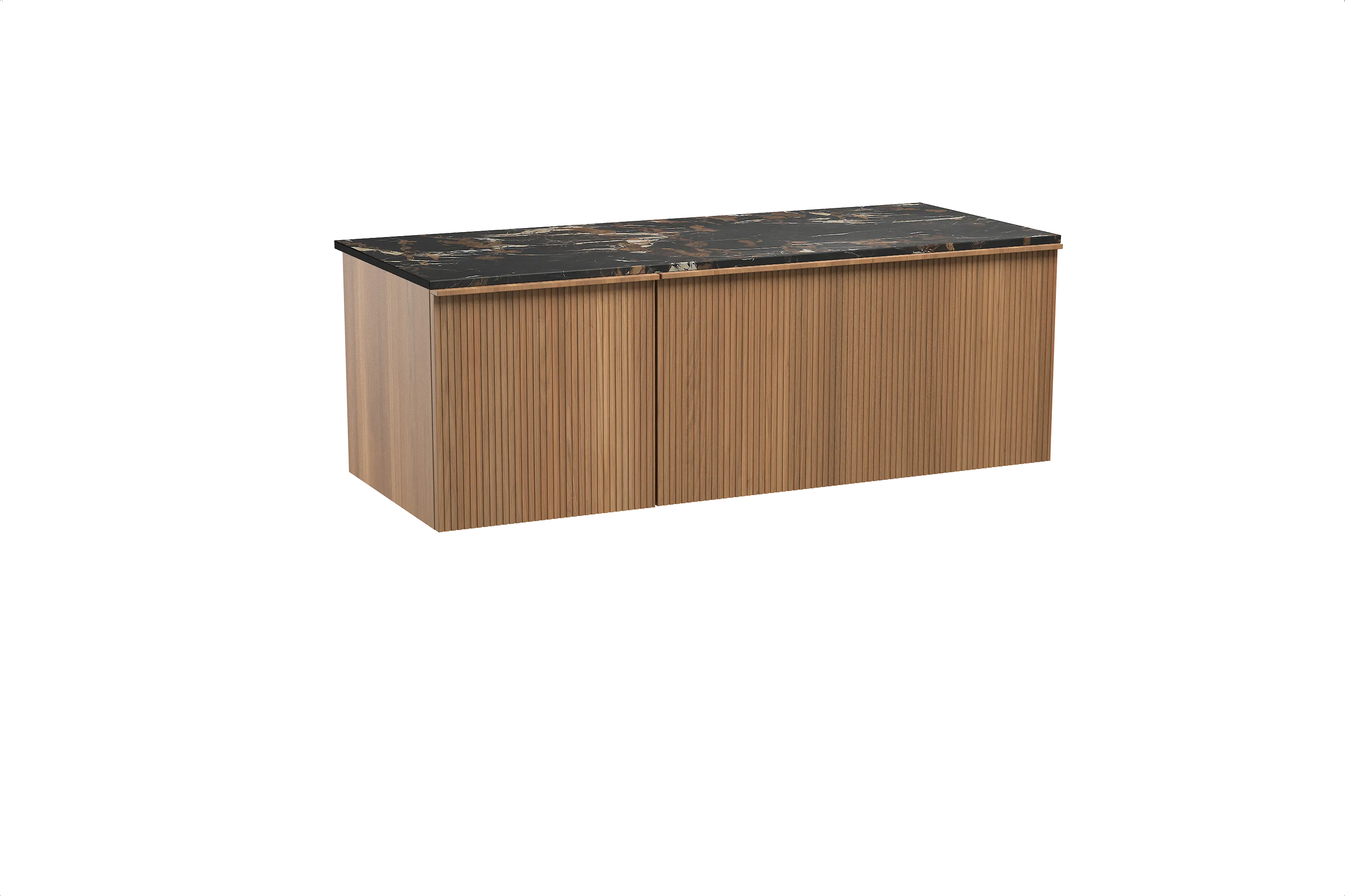 Balmani Forma meuble salle de bains suspendu 135 x 55 cm teck avec Stretto tablette simple ou double en marbre portoro gold, Ner