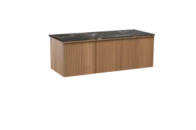 Balmani Forma meuble salle de bains suspendu 135 x 55 cm teck avec Stretto tablette simple ou double en marbre portoro gold, Ner