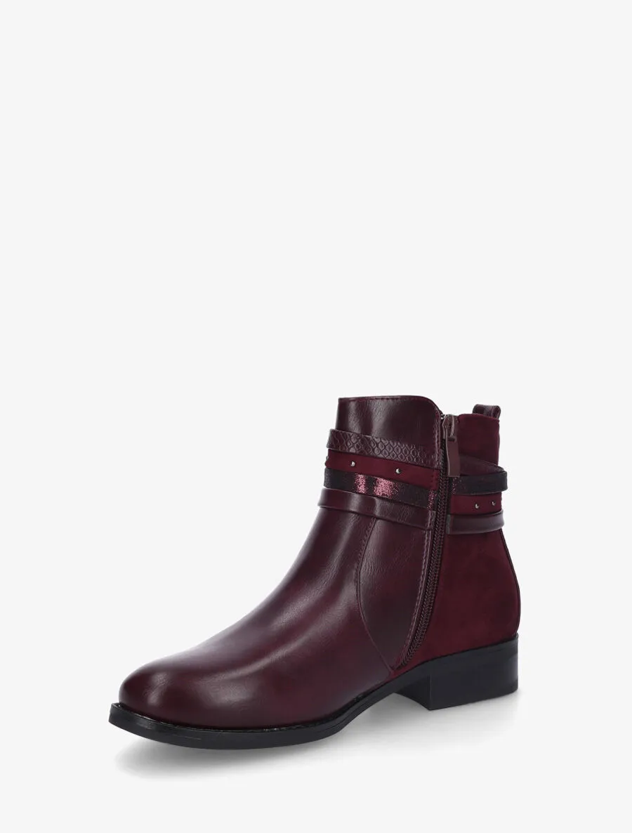 Bottines bi-matière à bandes dépareillés - Bordeaux