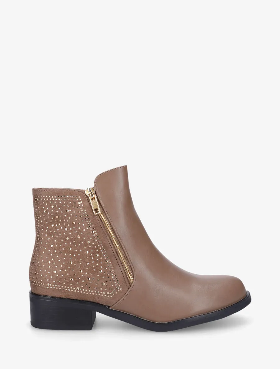 Bottines bi-matière et strass - Taupe