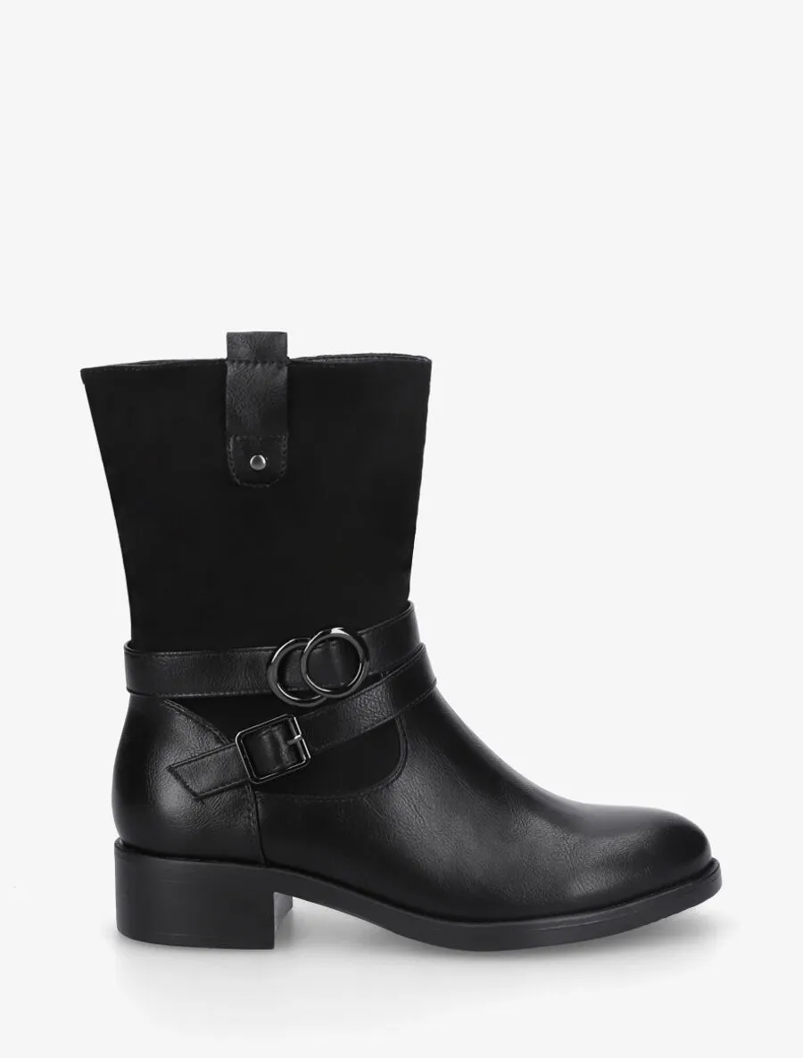 Bottines bimatière à ceinturon - Noir