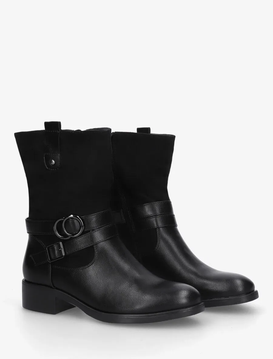 Bottines bimatière à ceinturon - Noir