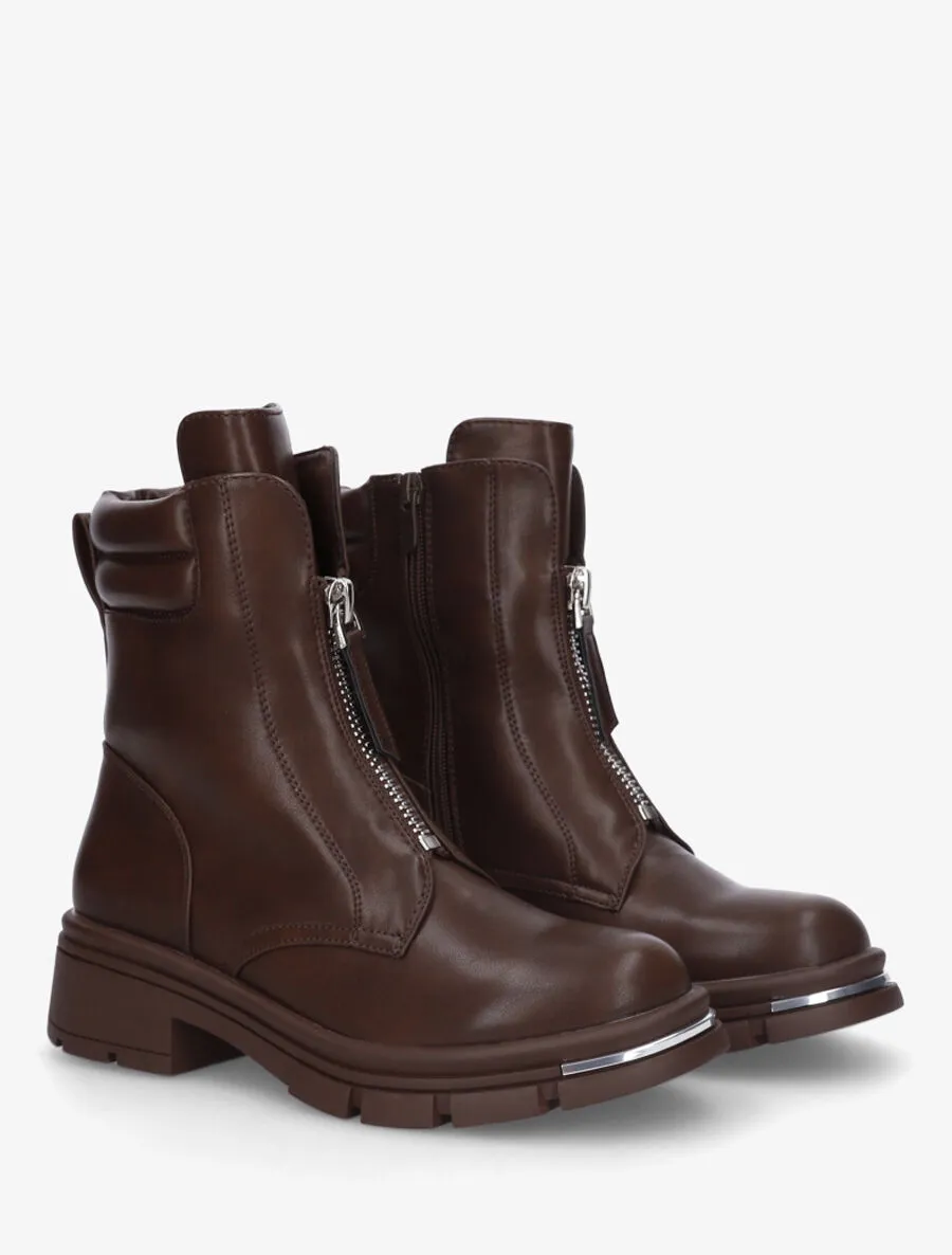 Bottines en simili à contrefort matelassé - Marron