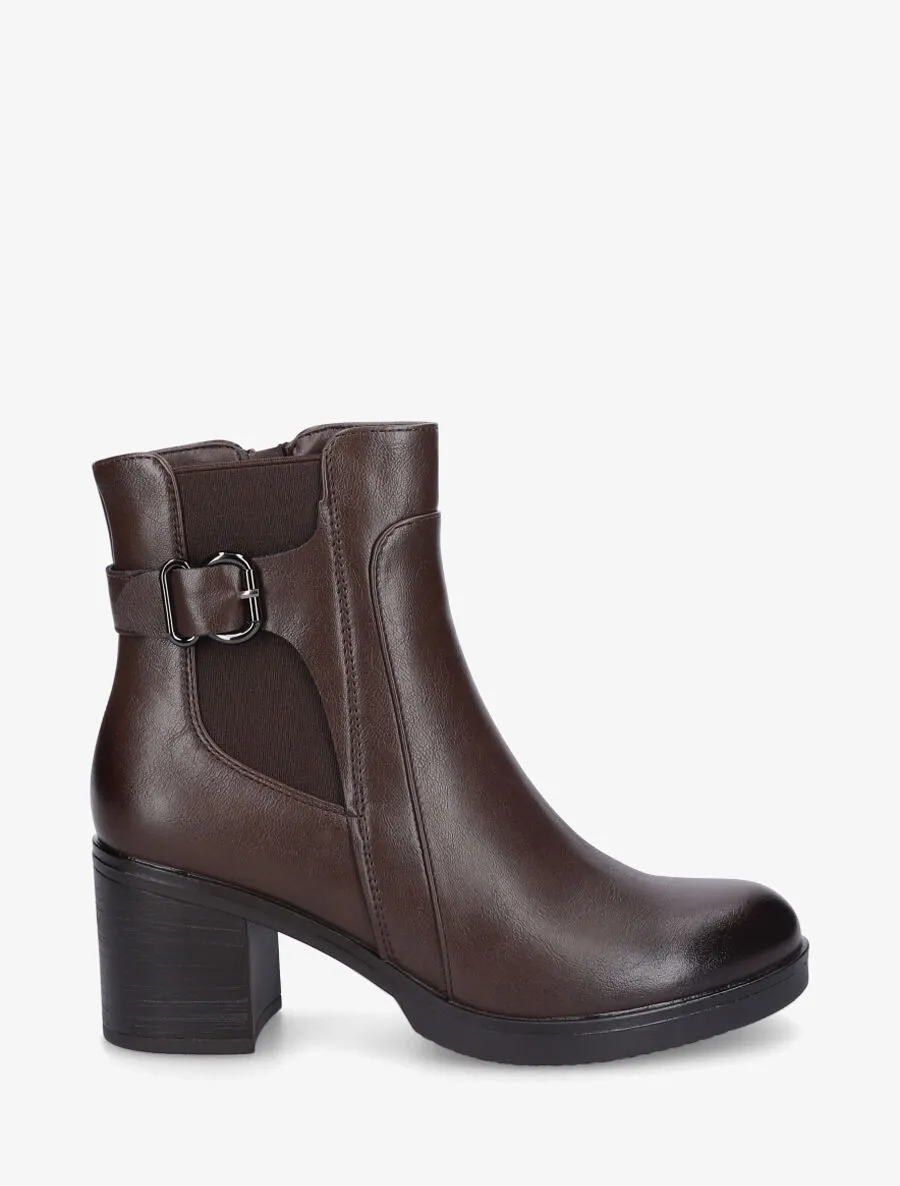 Bottines en simili à talon et ceinturon - Marron