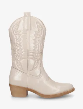 Bottines en simili nacré style santiags - Or