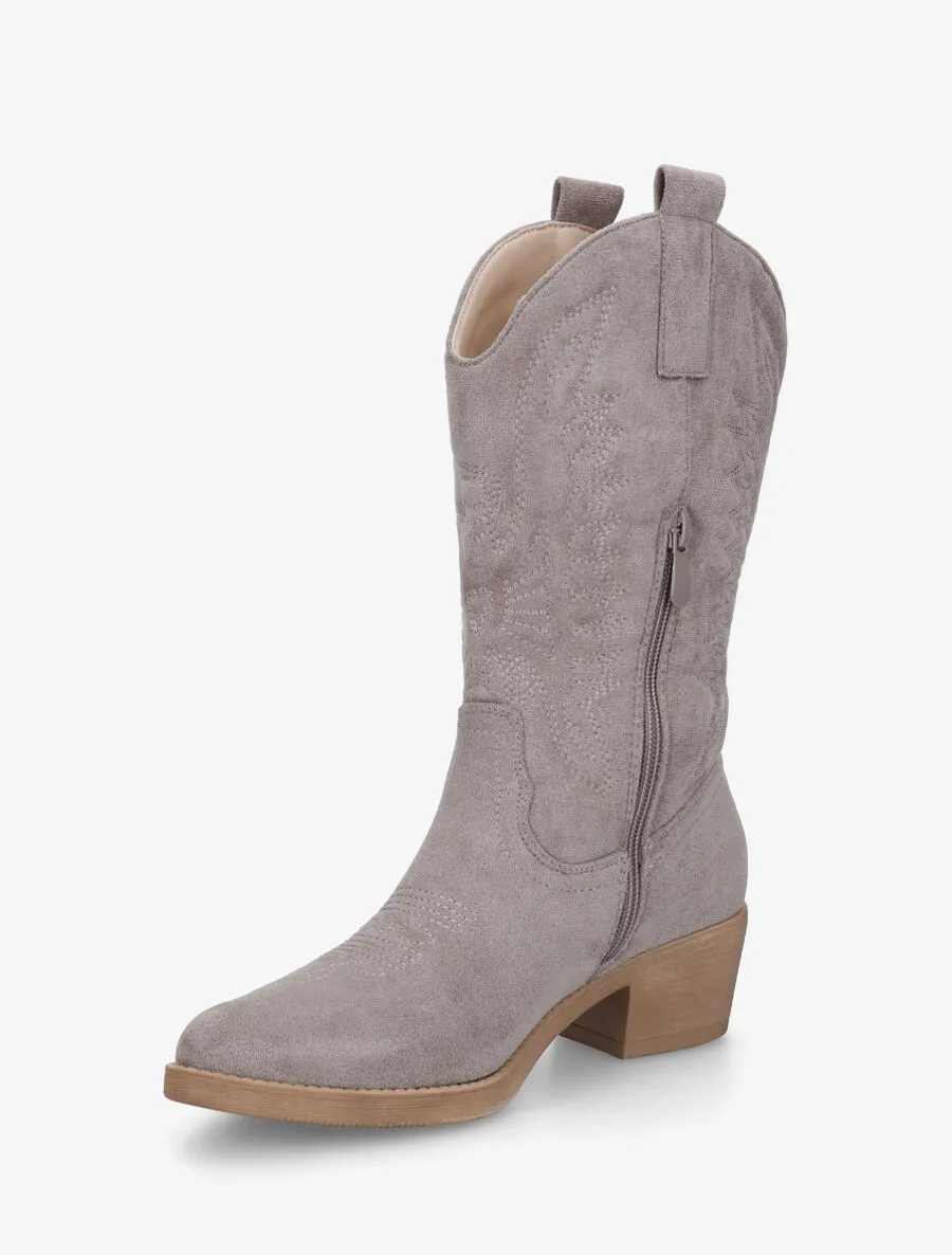 Bottines en suédine style santiags - Gris
