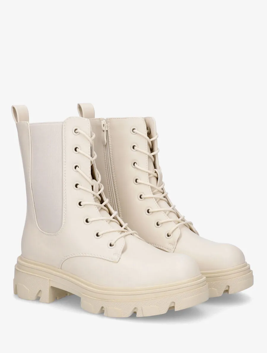 Bottines style rangers à bande élastiquée - Beige