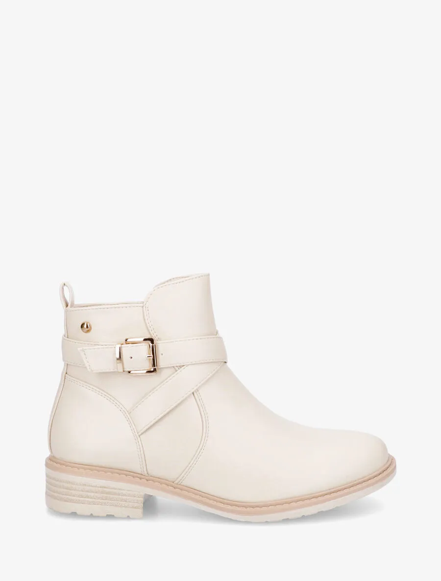 Bottines unies en simili - Crème