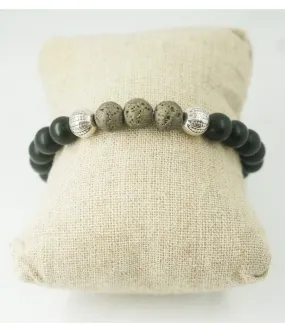 bracelet homme sport chic  extensible onyx mate pierre de lave grise