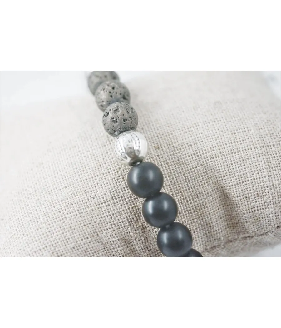 bracelet homme sport chic  extensible onyx mate pierre de lave grise