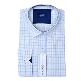 Chemise homme slim fit à carreaux bleu clair et blanc – Élégance casual – CHM1054