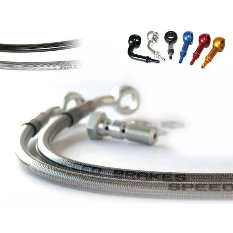 Durite de frein avant d'aviation SPEEDBRAKES inox/raccord bleu Yamaha XV 1600 A WILD STAR