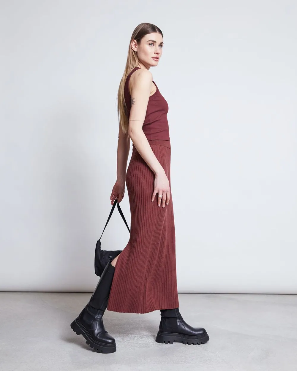 Débardeur côtelé en coton bio | rouge "porto intense rust" femme