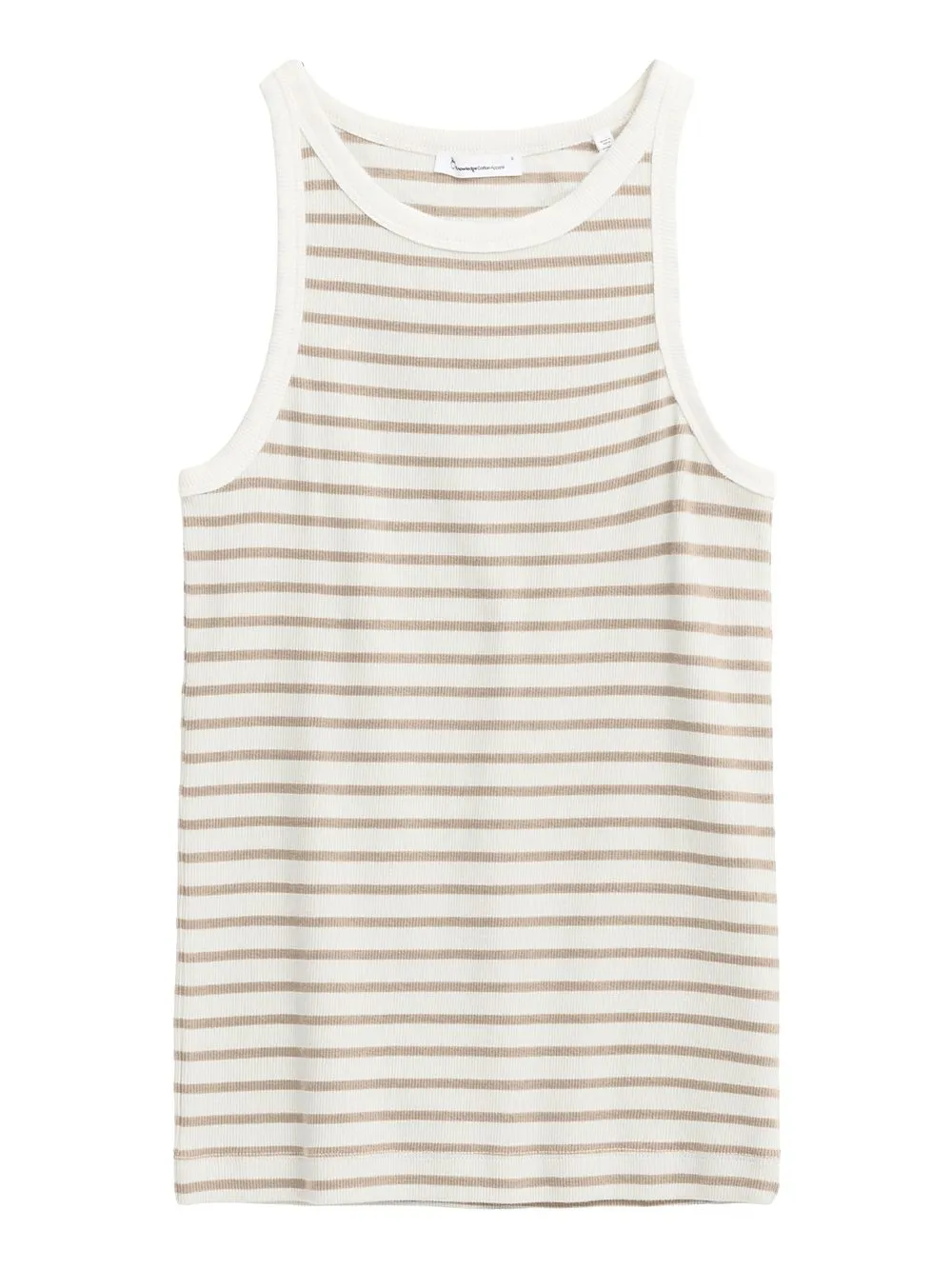 Débardeur rayé en coton bio | rayé marron et beige "striped racer rib top beige stripe" 8030 beige stripe femme