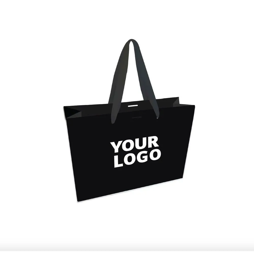 Sac papier luxe noir l (45x14x35cm) 9. Ruban doré r/v dorure argent