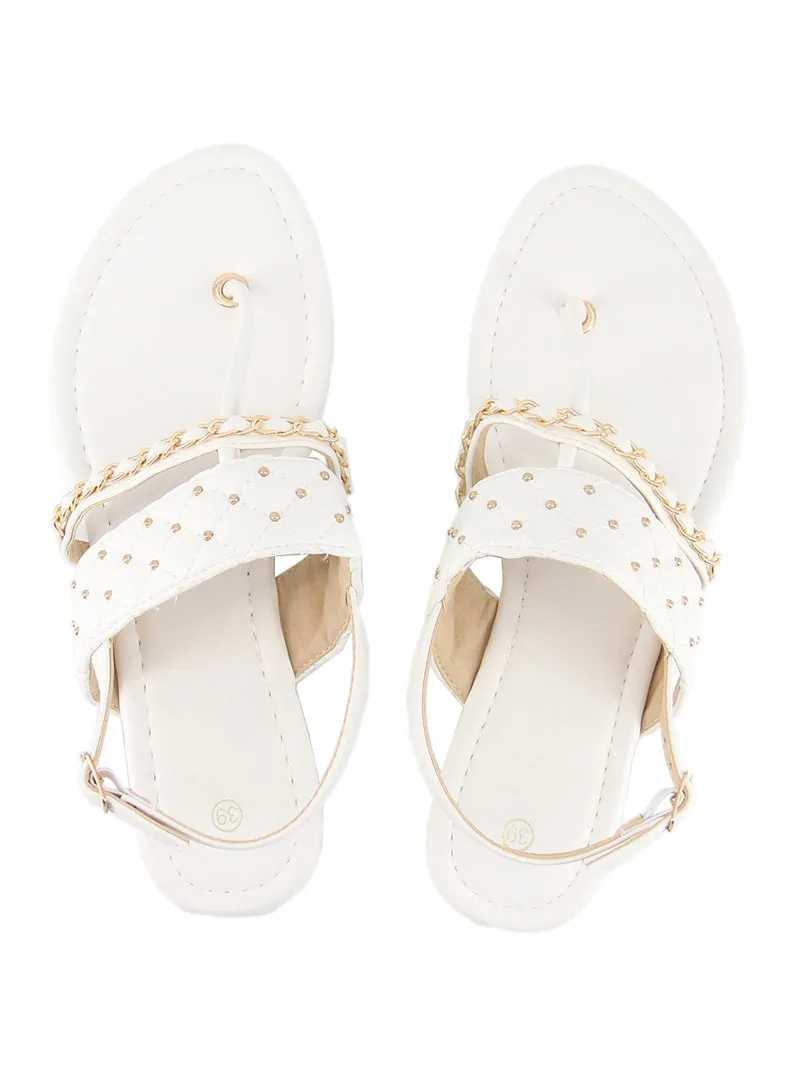 Sandale en simili cuir chaine strass
