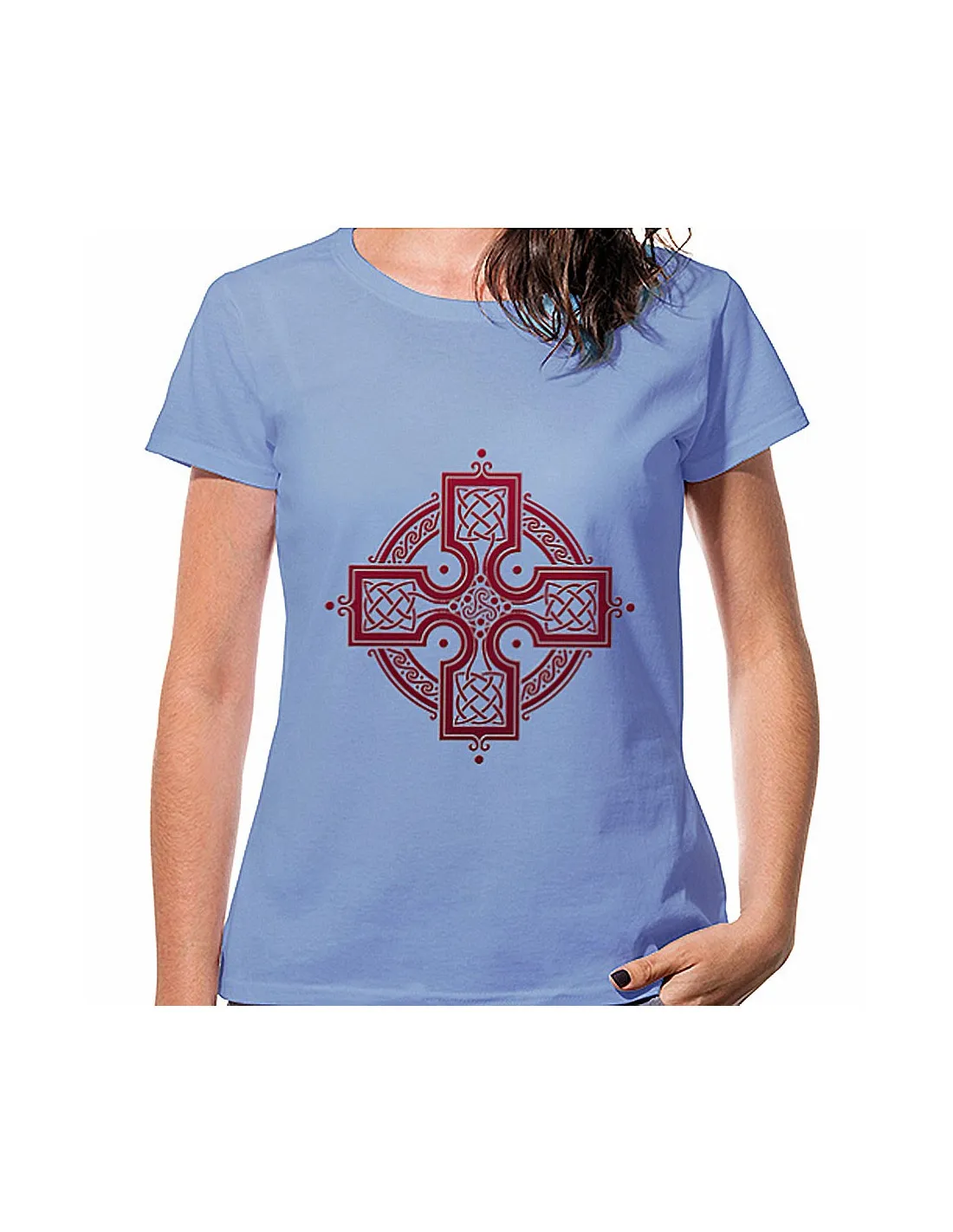 T-shirt bleu croix celtique femme, manches courtes ⚔️ Boutique Épées