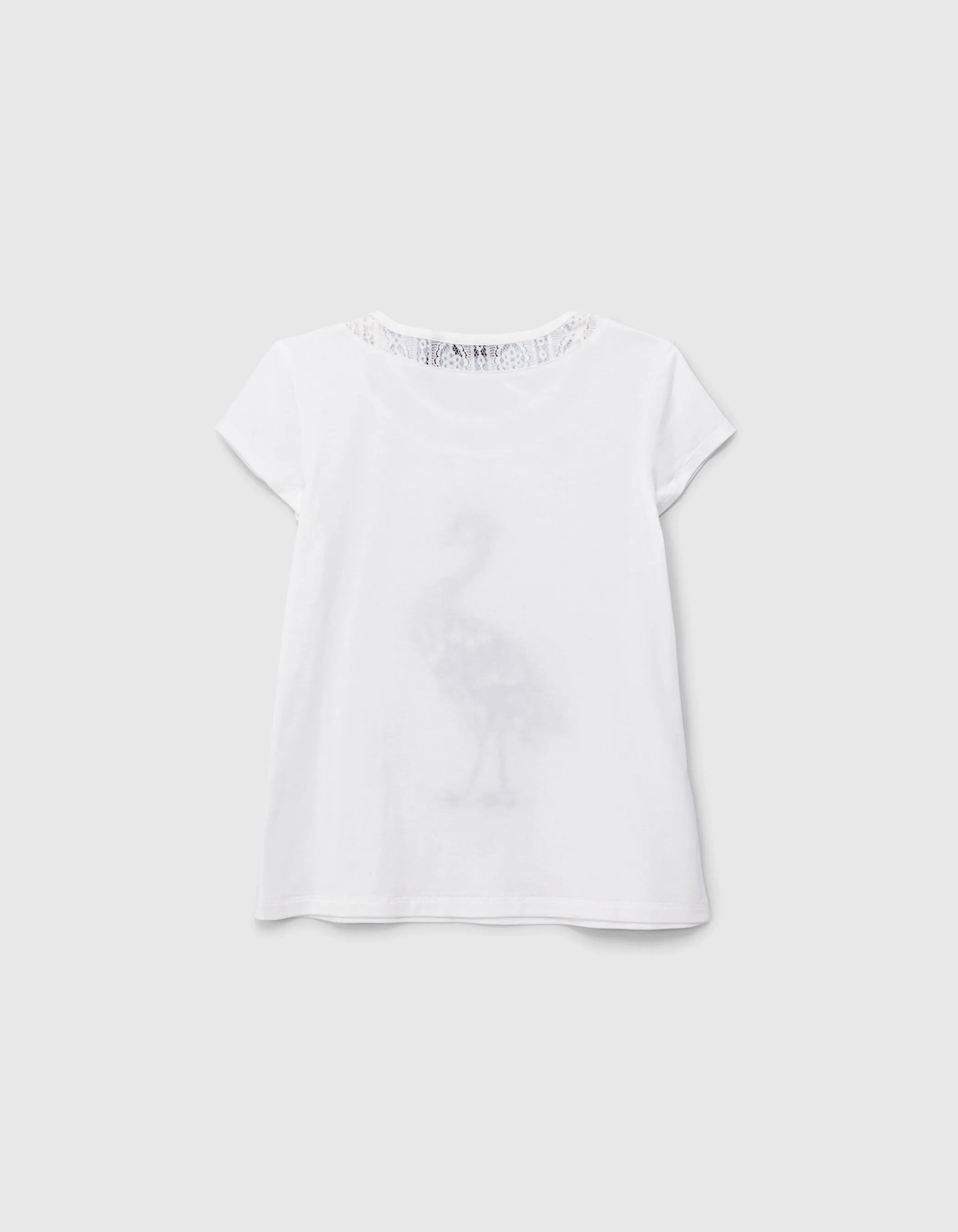 T-shirt écru visuel paon bleu brodé fille